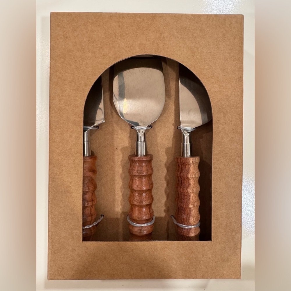 NWT West Elm Acacia wood cheese knives set